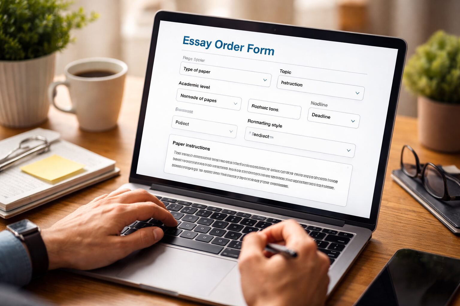 Essay order form with detailed assignment requirements